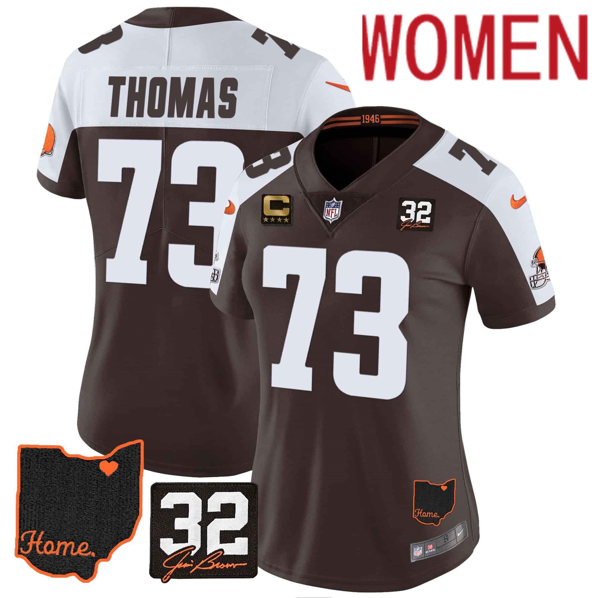 Women Cleveland Browns 73 Thomas Brown Memorial Home Patch 2024 Nike NFL Jersey